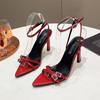 Sandalias de Tacón Alto Ultrasuaves de Alta Gama de Estilo Hada para Exteriores con Decoración de Cinturón de Verano Nuevo 2025 de Estilo Francés para Mujer
