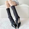 Meias-calças de Malha Patchwork Versáteis da Moda para Primavera e Outono, Polainas de Perna Larga Estilo Ballet, Meias Brancas de Cano Longo Estilo Despojado para Mulheres