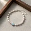 Pulsera de Plata de Ley S925 Perla Shijia Circonita Azul Zafiro para Mujer Lujo Accesible Francés Diseño de Nicho de Gama Alta Joyería de Mano