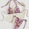 Xinsi 2025 Nuevo Traje de Baño Sexy Transfronterizo para Mujer Estilo Europeo y Americano Estampado de Leopardo Flores Bikini Triángulo para Mujer
