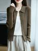 Cardigan de Punto con Cuello Polo de Lana Peinada 100% para Mujer, Manga Larga, Estilo Nuevo de Principios de Otoño, 25 Años, Color Puro, Top Adelgazante
