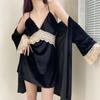 [Estrictamente Seleccionado] Camisón Sexy con Tirantes, Ropa para el Hogar, Conjunto de Pijama de Terciopelo Dorado para Mujer con Almohadillas para el Busto, Pijama de Encaje para Otoño e Invierno