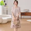 Vestido de Verão para Mãe Jovem com um Toque Estiloso, Vestido Floral de Chiffon de Comprimento Médio para Mulheres de Meia-Idade e Idosas, Adequado para Tamanhos Pequenos