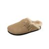Mules Femininas Fechadas na Ponta, com Solado Grosso, Salto Baixo e Pelúcia, Moda Preguiçosa Outono/Inverno 2026, Sapatos Estilo Birkenstock