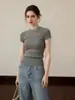 Top de verano para mujer de Chuwu Studio, tejido de punto calado en color gris, de manga corta, corte ajustado, con un diseño elegante y sofisticado