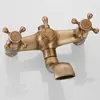 Misturador Antigo de Cobre com Manopla Única, Duas Furações, Chuveiro Retrô, Torneira de Banheira, Interruptor Único, Acessórios Europeus Dourados
