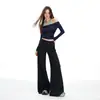 Otoño/Invierno 2026, ligeramente elástico, diseño sin cintura, adelgazante, con caída, estructura ligeramente holgada, pantalones casuales de punto acampanados, al por mayor
