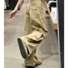 Calça de trabalho customizada estilo americano com pernas curvas, cintura alta, modelagem que emagrece, caimento solto, novo design de moda, com múltiplos bolsos, calça casual de pernas largas