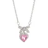 2025 Nuevo Collar de Zirconia Rosa con Lazo Estilo Bosque Nicho Colgante de Corazón Cadena para Clavícula de Acero de Titanio