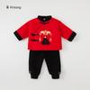 Conjunto Festivo de Ano Novo Infantil para Meninos, Conjunto de Duas Peças Hanfu Espessado, Roupa Quente Vermelha de Ano Novo