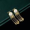 Nuevos pendientes de plata 925 con hebilla de ping-pong de imitación de jade hetiano de estilo palaciego chino, pendientes clásicos de borlas Hanfu de alta gama.