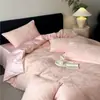 Lujoso y elegante juego de ropa de cama jacquard de algodón 100% de cuatro piezas para el dormitorio principal, que incluye una sábana bajera y una funda de edredón de algodón puro, apto para todas las estaciones