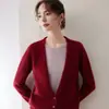 Cardigã de cashmere com gola redonda e blocos de cor, estilo Old Money, imitando duas peças, suéter de tricô feminino de corte solto, pulôver para outono/inverno