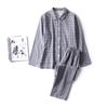 Ropa de Casa Japonesa Sencilla de Gasa Doble Capa Algodón Gasa Conjunto de Pijama Sin Costuras Laterales Manga Larga para Hombre y Mujer Cuadros Lunares