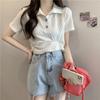 Top de Diseño Sensorial con Cuello Polo Corto Nuevo Verano Spice Girls Hombro Camiseta Blanca Manga Corta Verano para Mujer Ins Trendy