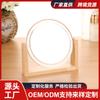 Espejo de Maquillaje de Madera con Esquinas Redondeadas, Espejo de Tocador de Madera Maciza, Espejo Decorativo Giratorio de Mesa, Espejo de Madera Natural para Escritorio