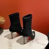 2026 Nova Moda Bico Fino Strass Camurça Elegante Salto Alto Temperamento Feminino Elegante Confortável Botas Curtas