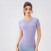 Camiseta de Yoga de Verão Feminina Manga Curta com Bojo Respirável Secagem Rápida para Corrida Fitness Ajustada Emagrecedora Roupa Esportiva de Yoga