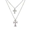 Collar de Cruz Doble Capa con Circonita Retro de Moda Transfronteriza Europea y Americana Exquisito Diseño Versátil de Lujo Ligero Cadena para Clavícula para Mujeres