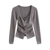 Ds25072-25 Novo Estilo de Verão Estilo Europeu e Americano Sexy Sexy Gola Quadrada Exposto Clavícula Botão de Pérola Malha Plissada