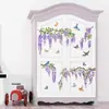 Adesivo de Parede Flor de Glicínia em Aquarela Vinhas Roxas Autoadesivo Vinil Removível Fundo de Quarto Adesivo Decorativo