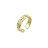 Anel Dourado Elegante e Único com Design de Espiga de Trigo Microincrustada em Zircônia, Ajustável, Anel Feminino Versátil de Duas Fileiras de Diamante