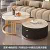 Mesa de Centro, Lujo Ligero, Simple y Moderna, para Sala de Estar, Apartamento Pequeño, Estilo Nórdico, Mesa Auxiliar Redonda Pequeña de Mármol y Roca