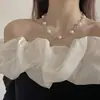 Joyería Transfronteriza Europea y Americana Collar de Perlas Nudo Retro Francés Cadena de Clavícula Trenzada de Moda para Mujer Venta al por Mayor