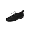 Zapatos de cordones con textura estilo británico 2026 otoño planos de punta redonda piel genuina para commuting corte profundo zapatos de mujer