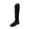Pernas Retas ~ Botas de Cowboy Ocidentais para Mulheres 2025 Outono Novo Estilo Botas de Pilha Retro Marrom Botas de Cano Alto com Salto Grosso