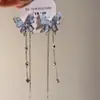 Brincos Longos com Franjas de Cristal Borboleta Degradê Exquisitos de Luxo Leve Design de Nicho Novos Presilhas de Orelha Sem Furo