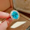 Estilo de Corte Italiano Dos Tonos Proceso Dorado Colgante de Aguamarina Aretes Paraíba Anillo de Diamante Conjunto de Piedras Preciosas de Color