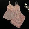 Pijama Sexy, Pijama de Seda Helada, Dulce Conjunto de Pijama de Camisola y Shorts Florales de Pura Tentación con Almohadillas en el Pecho para Mujer