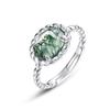 Anillo de plata S925 con garra retorcida y piedra de musgo verde natural, anillo abierto Aquagate, sencillo para mujer.