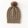 Novo Chapéu de Caxemira Outono/Inverno 2024 para Mulheres, Chapéu de Lã com Trança de Cor Sólida, Moda com Pom-Pom para Mulheres