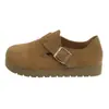 Zapatos de mujer retro de cuero esmerilado de cobertura total, nuevo modelo otoño 2026, con hebilla de cinturón, estilo sin cordones, suela gruesa y suave, adecuados para ir al trabajo, punta redonda
