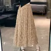 Saia de malha plissada estilosa para mulheres, estilo doce e suave de verão, saia midi ondulada de cintura alta elástica