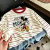 Camiseta de manga larga a rayas de retazos de algodón puro para niños, nuevo estilo primavera y otoño, camiseta básica elegante y holgada para niños