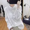 Camisa de Manga Larga de Algodón y Lino con Cuello Alto para Mujer, Estilo Coreano Literario Retro, Diseño para el Trabajo, Holgada, Primavera y Verano 2025