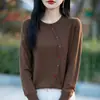 Cárdigan de Punto de Lana con Cuello Redondo, Botones de Colores y Diseño Irregular, Nuevo para Primavera/Verano 2026, Chaqueta Superior para Mujer