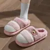 Pantuflas de Peluche de Oso de Dibujos Animados para Mujer, Ropa de Casa Otoño/Invierno, Calientes con Terciopelo Plus, Suela Gruesa, Antideslizantes, Lindas, Zapatillas de Algodón de Punta Cerrada