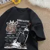 Camiseta Retrô Americana de Manga Curta Masculina Verão Nova Marca de Moda High Street Roupas Soltas Tamanho Grande Juventude Meia-Manga