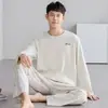 2026 Nuevo Simple Casual Tallas Grandes Ropa para el Hogar Pijama para Hombre para Primavera y Otoño, Conjunto de Algodón Puro de Manga Larga y Cuello Redondo