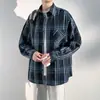 Camisa de Manga Larga a Cuadros para Hombre 2026 Nuevo Estilo Ropa Exterior para Pareja Camisa Chaqueta Delgada Estilo Japonés Estilo de Bolsillo Algodón a Cuadros
