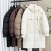 Plus size feminino 2024 inverno novo 200kg gordinha menina design longo fita capuz algodão casaco 5717