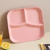 Plato Cuadrado para Cena con Compartimentos de Paja de Trigo, Plato Doméstico para Comida de una Persona, Plato para Frutas y Desayuno, Plato de Plástico con Tres Compartimentos para Dividir Comidas