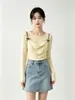 Camisola de estilo coreano con lazo dulce, top de punto falso dos piezas para mujer, nuevo top ajustado de cuello oscilante para principios de otoño de 2026