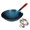 Wok de Hierro Auténtico Tradicional sin Recubrimiento para Chef, Sartén Azul Antiadherente de Fondo Redondo para Hogar