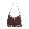 Bolso de Hombro Cruzado con Borlas de Estilo Personalidad de Moda de Este Año Otoño e Invierno 2025 Nueva Moda Retro Textura Mate para Mujer