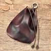Bolsa de Piel de Vaca Estilo Retro Europeo y Americano Bolsa Portátil para Monedas Bolsa de Cuero con Cierre de Cuerda para Cambio Bolsa Pequeña para Llaves de Cintura para Hombres y Mujeres